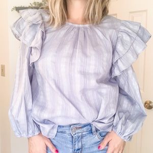 Universal Thread Ruffle 3/4 Sleeve Blue shirt